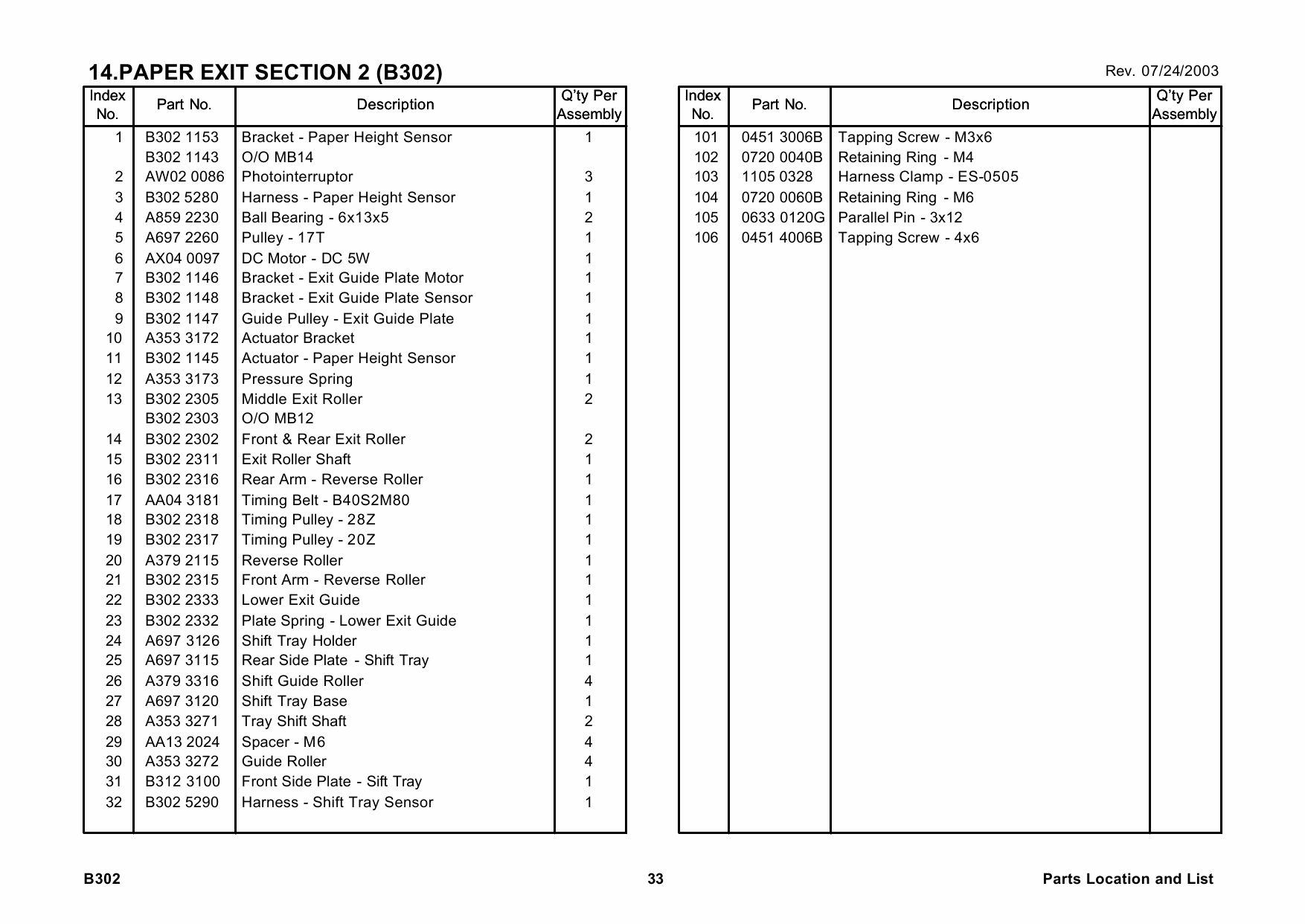 RICOH Options B302 3000-SHEET-FINISHER-SR810 Parts Catalog PDF download-2